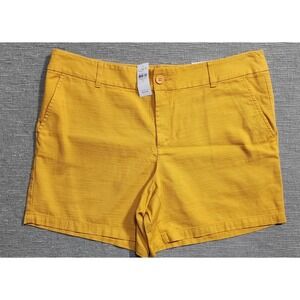 Loft Outlet Womens Mustard Yellow Textured 6 Inch Mid Rise Cotton Shorts Size 14